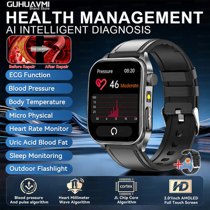 GUHUAVMI New Laser Therapy ECG+PPG Smart Watch Health Monitor Blood Lipids Uric Acid Heart Rate Tracking Monitoring Smartwatches