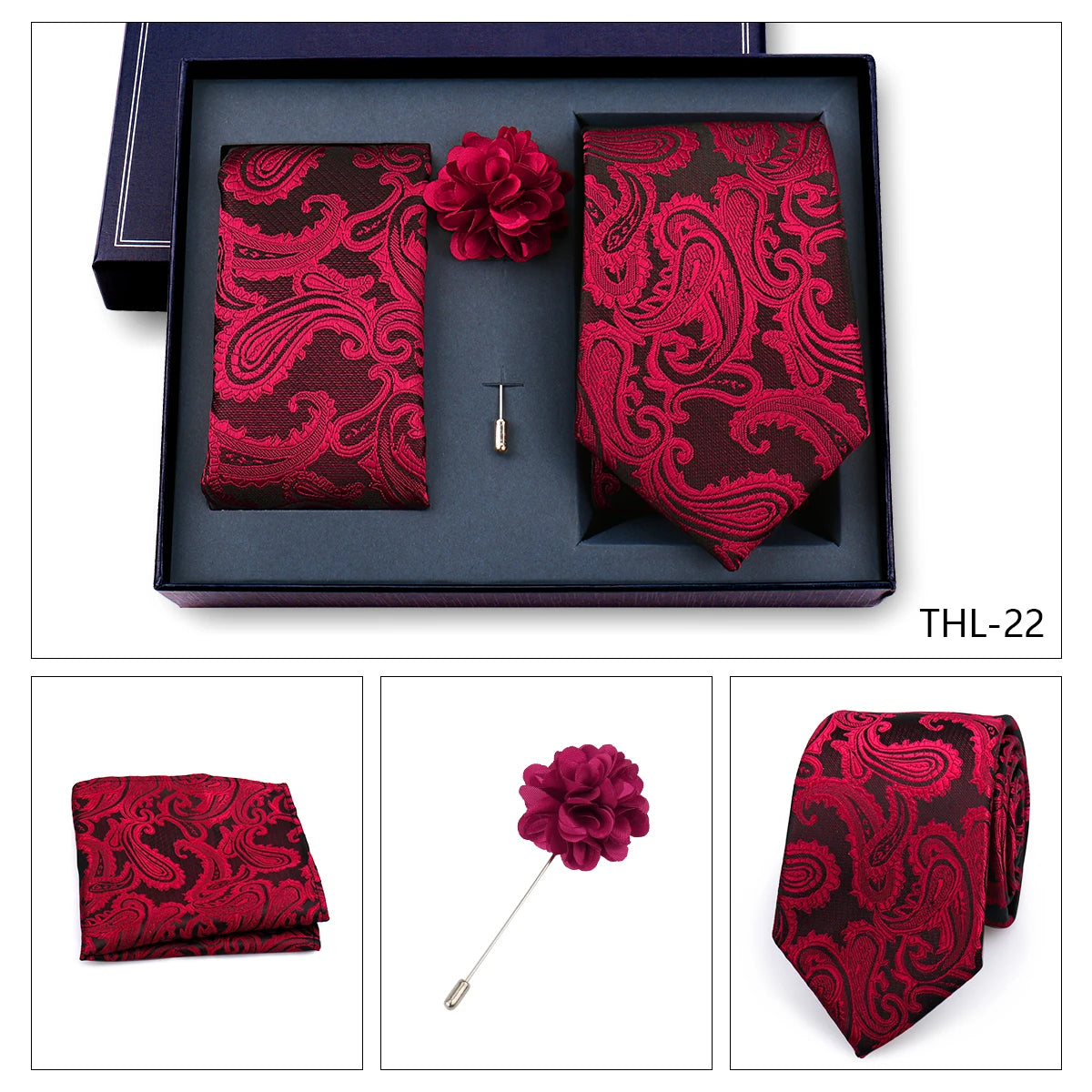 Elegant Ties For Men Classic Paisly Neck Tie Pocket Square Brooch Set With Gift Box Mens Business Wedding Suit Accessories