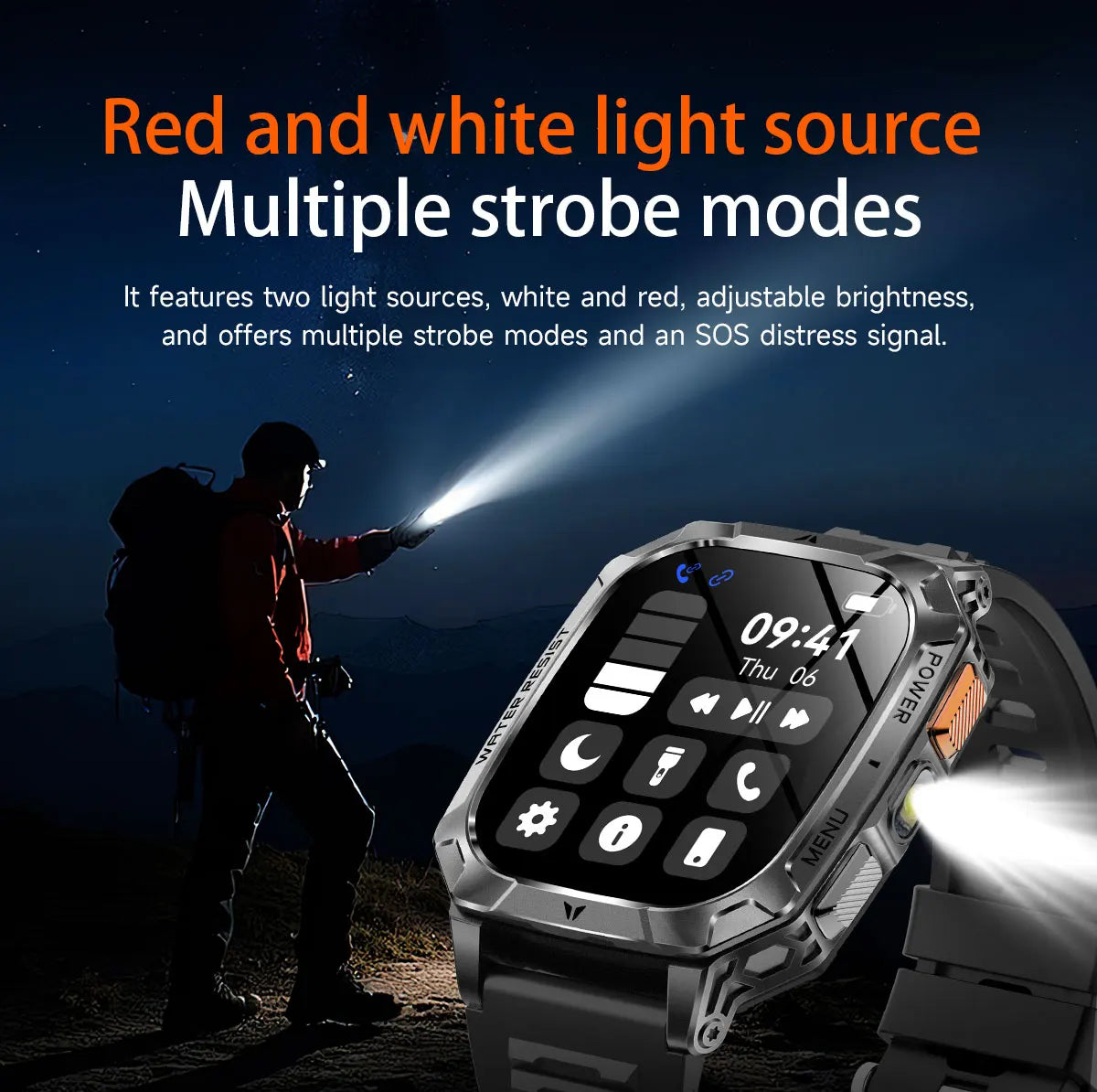 New Rugged Military Smart Watch Men 1400 mAh battery 2.01inch Bluetooth Call Health monitoring device LED flashlight Smart watch