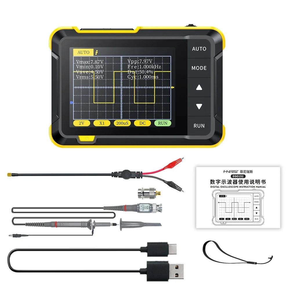 FNIRSI Professional NEW DSO152 Handheld Digital Oscilloscope: 2.5MSa/s Sampling, 200KHz Bandwidth, 800 VPP PWM Output