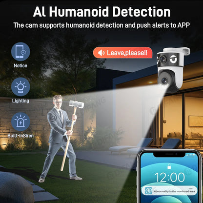 WiFi Dual Lens Dual Screen Camera 5K 10MP Waterproof AI Tracking O-kam Pro Outdoor Street CCTV Surveillance Cam