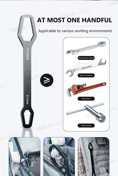 SEAMETAL 3-17mm 8-24mm Universal Torx Wrench Self-tightening Adjustable Glasses Wrench Board Double-head Torx Spanner Hand Tools