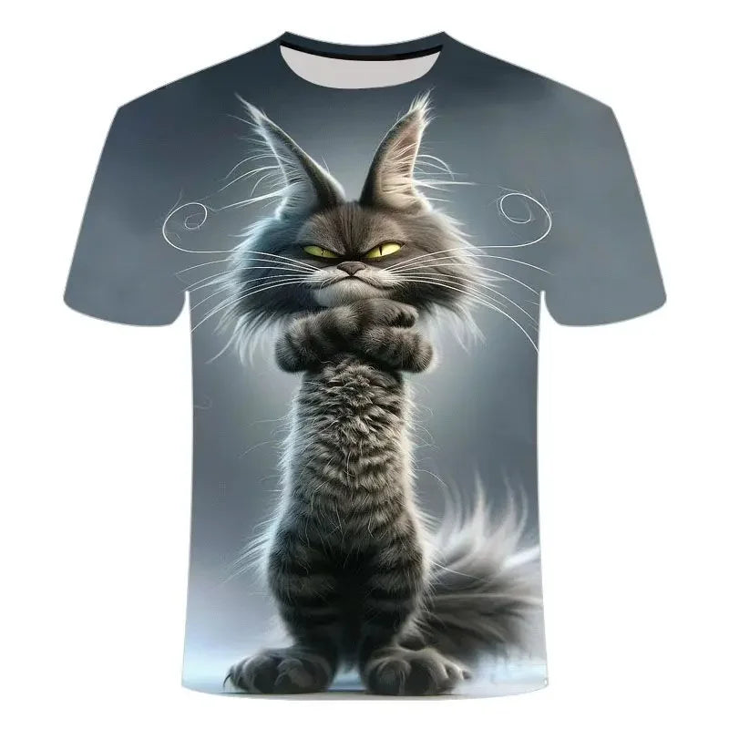 Men T-shirt Outdoor Street Cute Short-sleeved Boy Clothing Summer Top Fun Animal Cat 3D Printed Sports Quick-drying Breathable