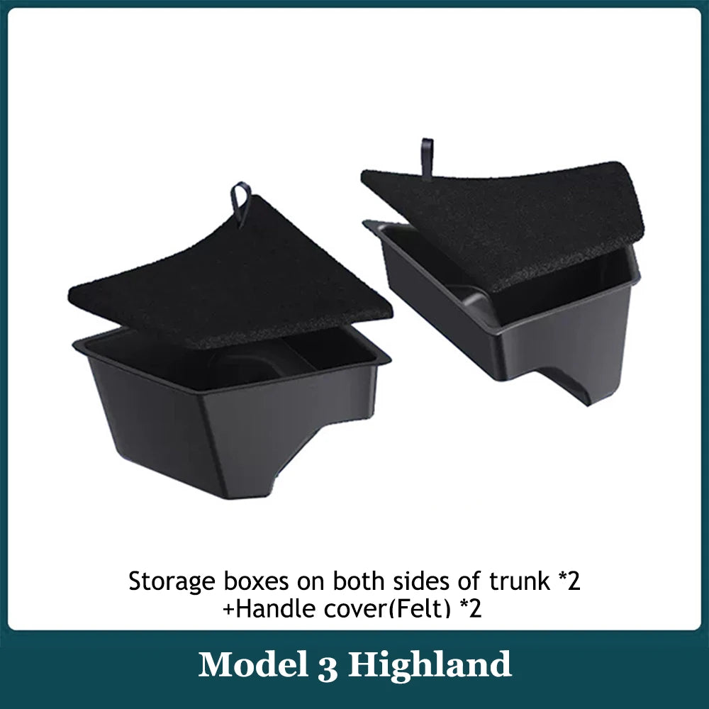 For 2025 2026 Tesla Model 3 Highland Trunk Storage Bins Rear Trunk Organizer Trunk Side Box With Carpeted TPE Lids Accessories