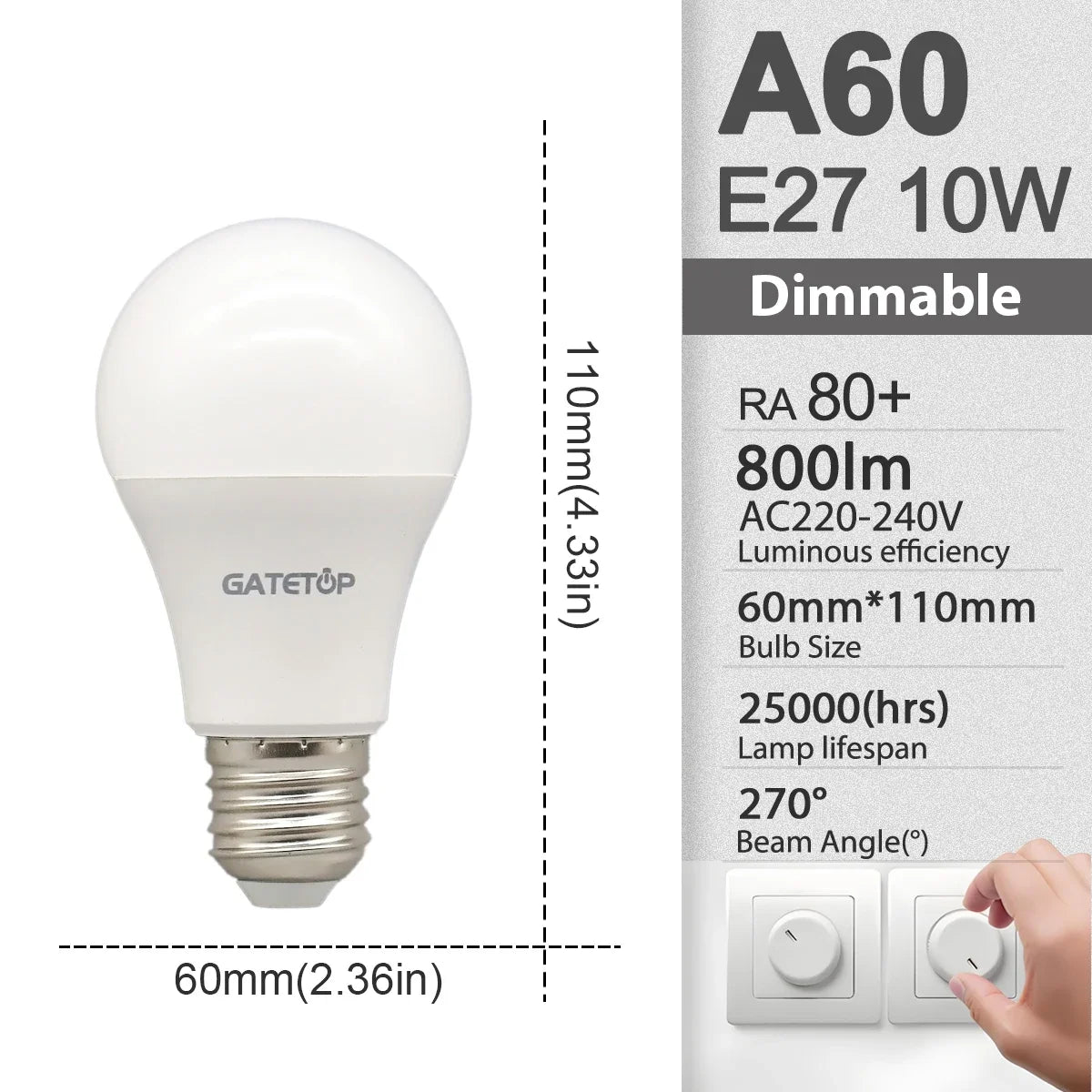 1-10Pack Dimmable GU10 E27 E14 B22 LED Bulb Lamp 220V No flicker Warm white Natural light 3000K 4000K 6000K dimming A60 C37