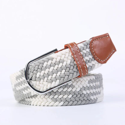 Unisex Elastic Fabric Woven Casual Women Belt Pin Buckle Expandable Braided Stretch Canvas Stylish Leisure Belts for Men