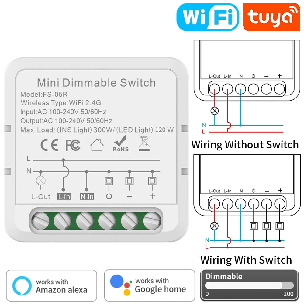 TNCE Tuya wifi Dimmer ZigBee Module Supports 2 Way Control LED Lights Dimmable Switch Work with smart life app Alexa Google Home