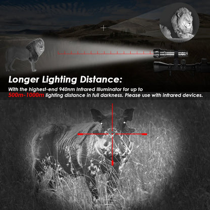 UniqueFire 2002D LED IR 940nm 850nm 810nm Hunting Flashlight Fresnel Lens Zoom Night Vision Dimmer Swtich Torch Max.1000 Meters