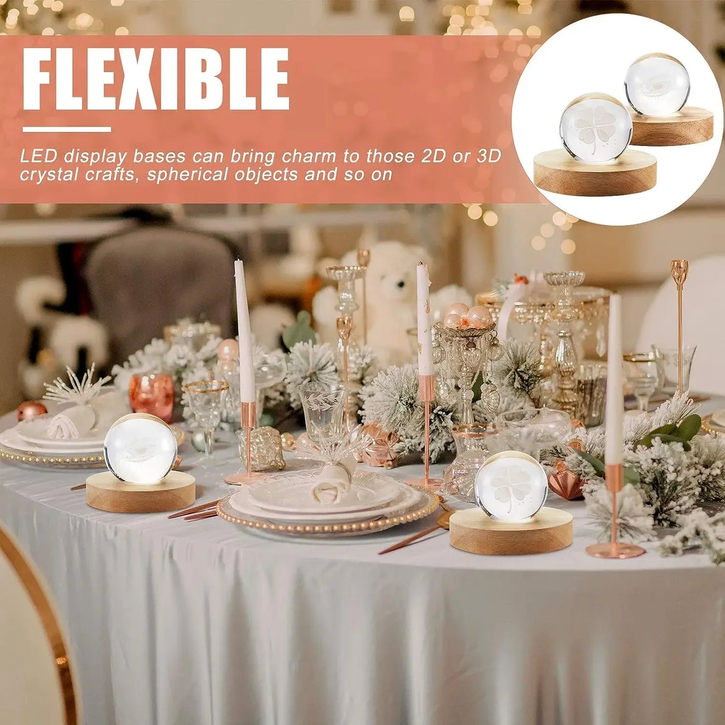 5-8cm Solid Wood LED USB Lamp Holder Display Base Night Light Luminous Bottle Coasters Crystal Ball Glass Ornament Stand Decor