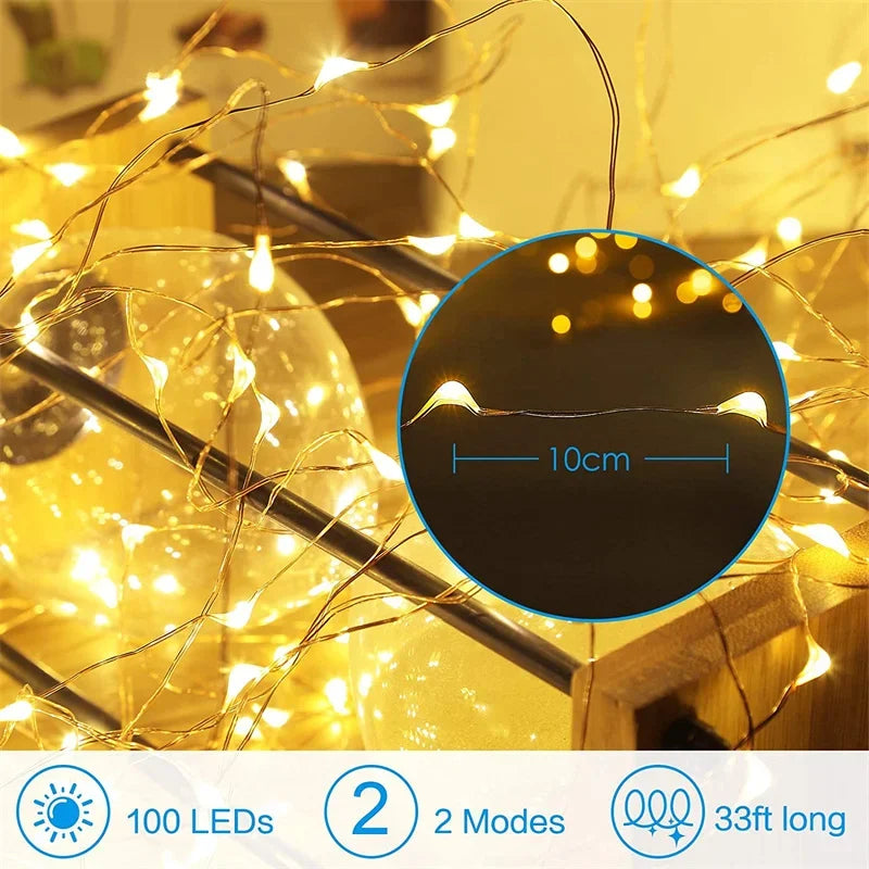 USB LED Lampki Choinkowe Drucik Miedziany Sznur 20M 200LED Świąteczne Zewnętrzne Girlandy na Choinkę Dekoracja na Wesele Przyjęcie