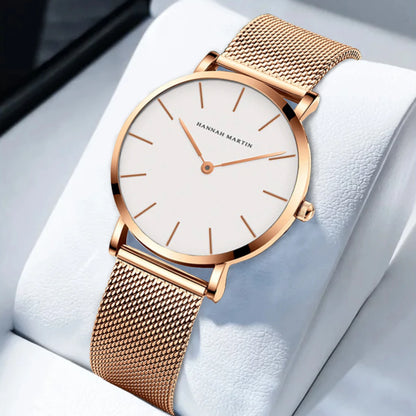 2023 New Women Bracelet Watch 1 Set Japan Quartz Movement Simple Rose Gold Stainless Steel Mesh Student Watches Relogio Feminino