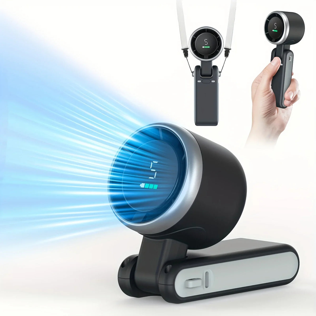 3-in-1 Fan, 5-speed, 1200mAh Rechargeable Lithium Battery, USB Charging, Travel Mini Fan