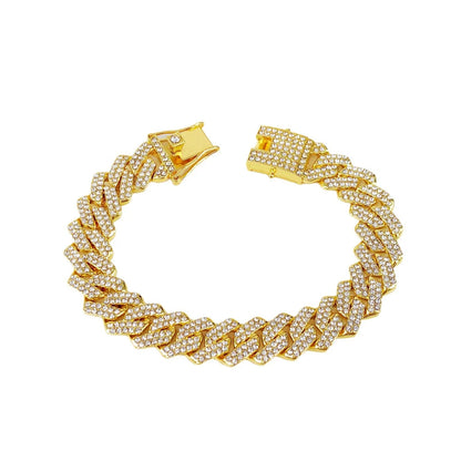 Fashion Men Cuban Link Iced Out Necklace 14MM width Rhinestones Chain Rapper CZ Cuban Chain Necklace Hip Hop Birthday Jewelry