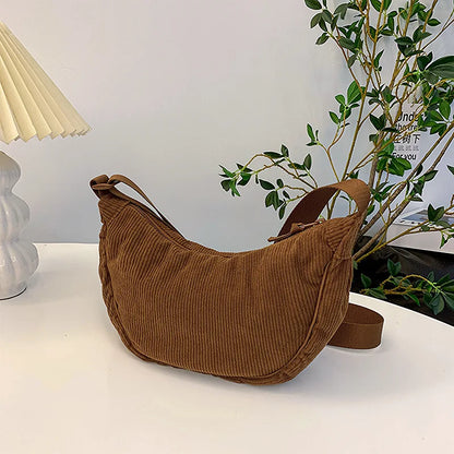 Solid Color Corduroy Women's Hobos Shoulder Bag Retro Casual Female Crossbody Bags Ladies Daily Travel Handbags Messenger Bag