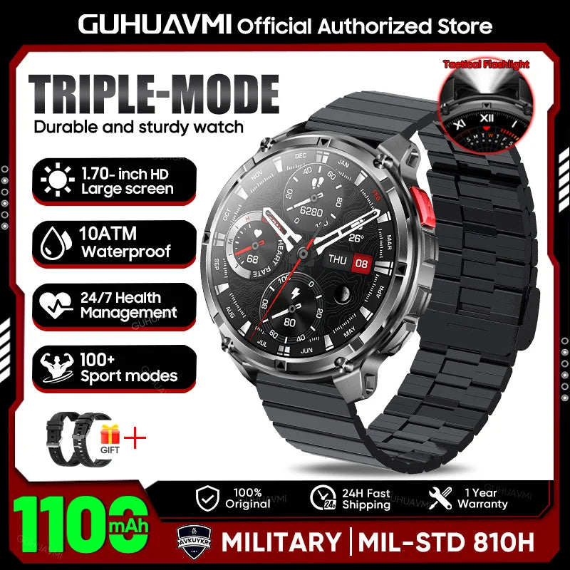 2026 New T-REX3 1100mAh Battery SmartWatch 10ATM Waterproof Compass Altitude HD Bluetooth call Sports Flashlight Smart Watch Men