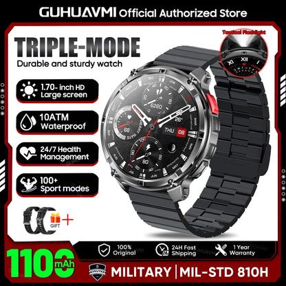 2026 New T-REX3 1100mAh Battery SmartWatch 10ATM Waterproof Compass Altitude HD Bluetooth call Sports Flashlight Smart Watch Men