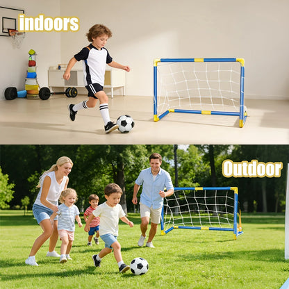 2PCS Kids Soccer Goals Set with Ball, Portable Football Gates for Backyard Indoor Outdoor, Children Sports Training Toy.
