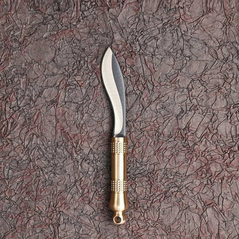 Portable Mini Knife Brass Wood Unboxing Hollow Blade EDC Fixed Blade Leather Cover Cutter Outdoor Surivival Tools Gift