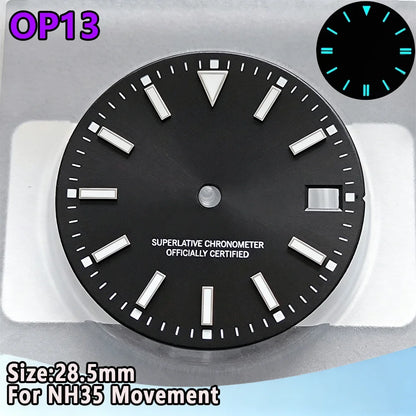28.5mm NH35 Watch Dial Luminous Dials Single Calendar Dial Suitable For NH35 Movement Can Support DIY Dial Customization Logo