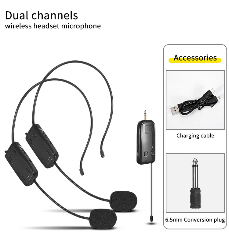 2.4G Head-mounted Wireless Lavalier Microphone Set Transmitter with Receiver for Amplifier Voice Speaker Teaching Tour Guide