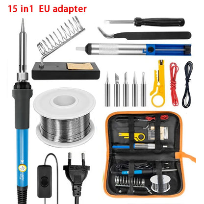 High Quality 220V 60W Soldering Iron Kit Adjustable Temperature 15 In 1 Tool Set With Soldering Iron DIY Set EU Plug AU UK US