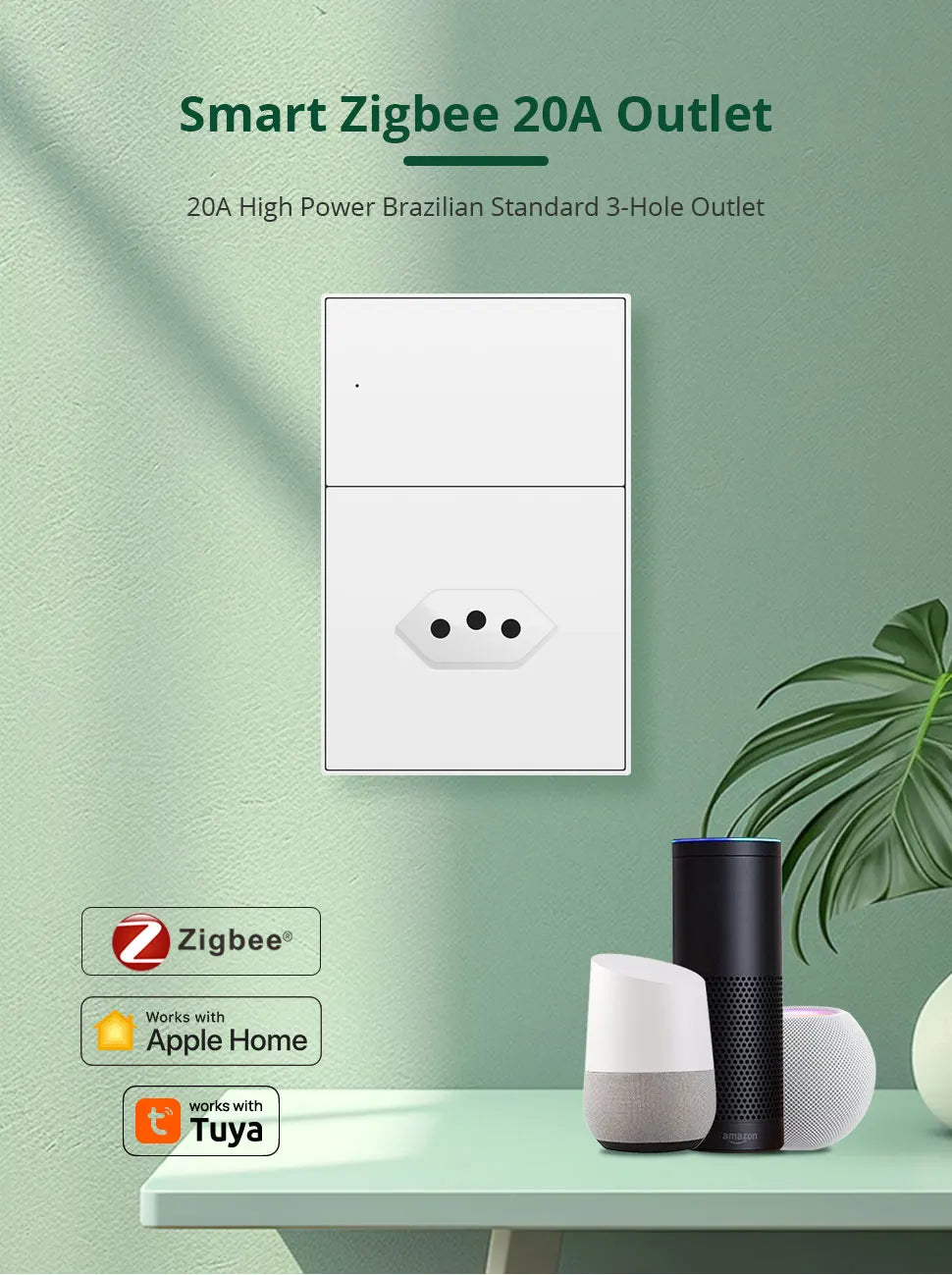 Zemismart Zigbee Brazil Outlet 10A 20A Brazilian Socket Work with Tuya Smart life Google Home Smartthings Homekit Control via M6