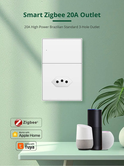 Zemismart Zigbee Brazil Outlet 10A 20A Brazilian Socket Work with Tuya Smart life Google Home Smartthings Homekit Control via M6