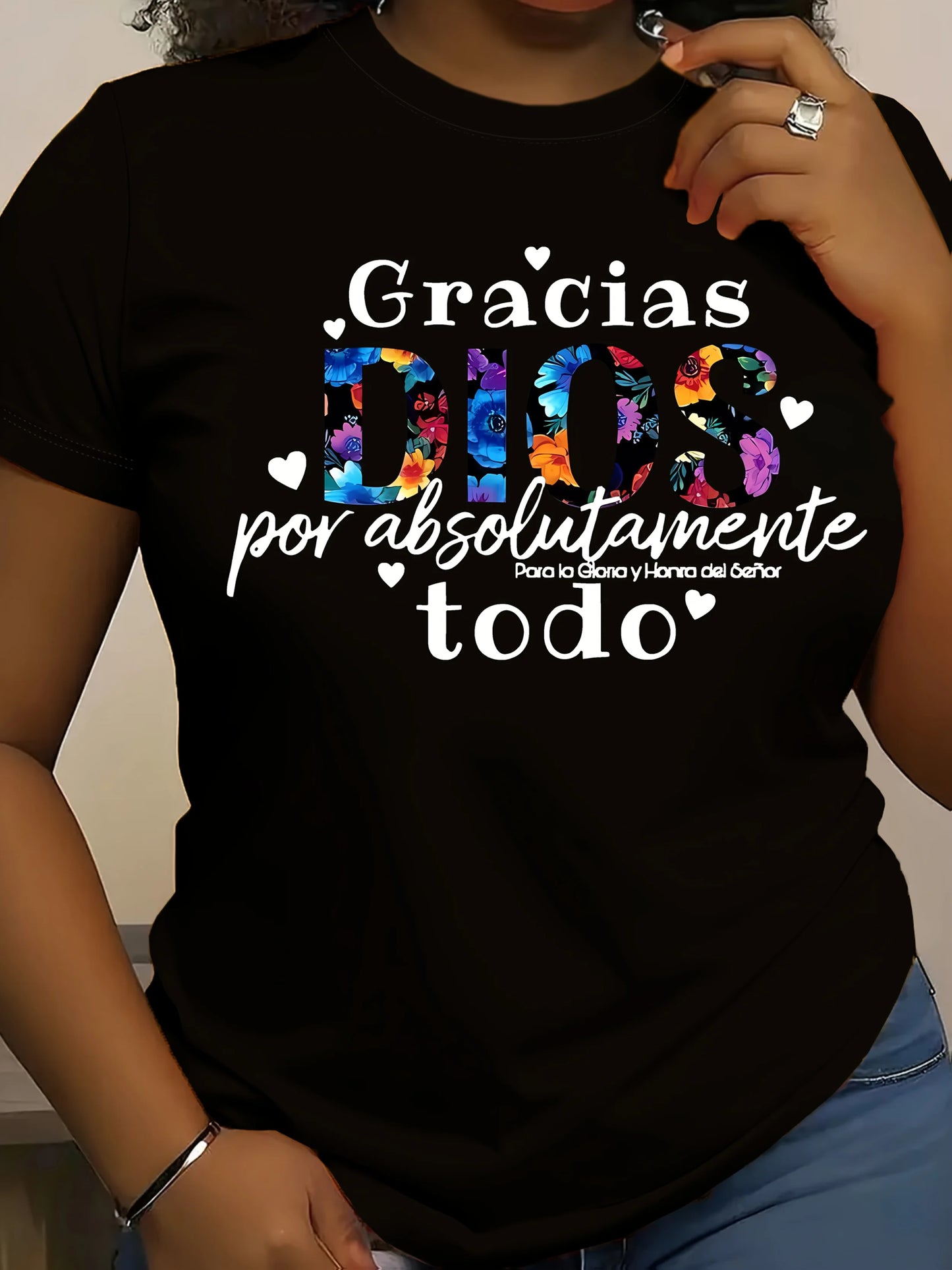 Gracias Dios Women's Tee - Spanish Gratitude Quote Graphic, Faith-Inspired Print for Casual Daily Wear