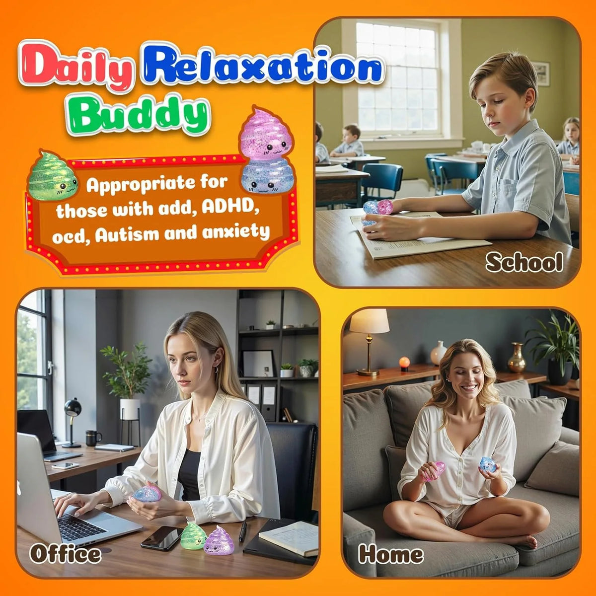 Prank Gift Glitter Funny Stress Ball Squishy Poo Squishies Toys Stretch Squeeze Fidget Novelty Toys for Kids Adults Fool Day