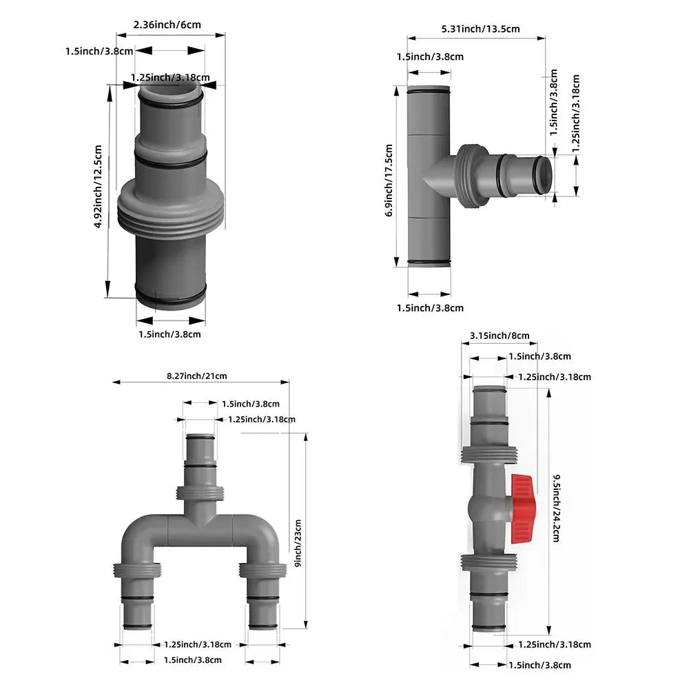Replaceable Swimming Pools Hose Connector Coupling Interconnecting Coupler with Rubber O-Ring T-Joint Pipe Filter Pump Adapter