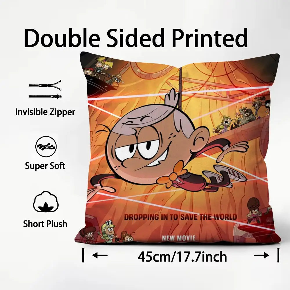 Popular Cartoon The Loud House Cushion Cover Soft & Easy-Wash Pillow Case – Versatile for Couch, Bed, Travel and Office