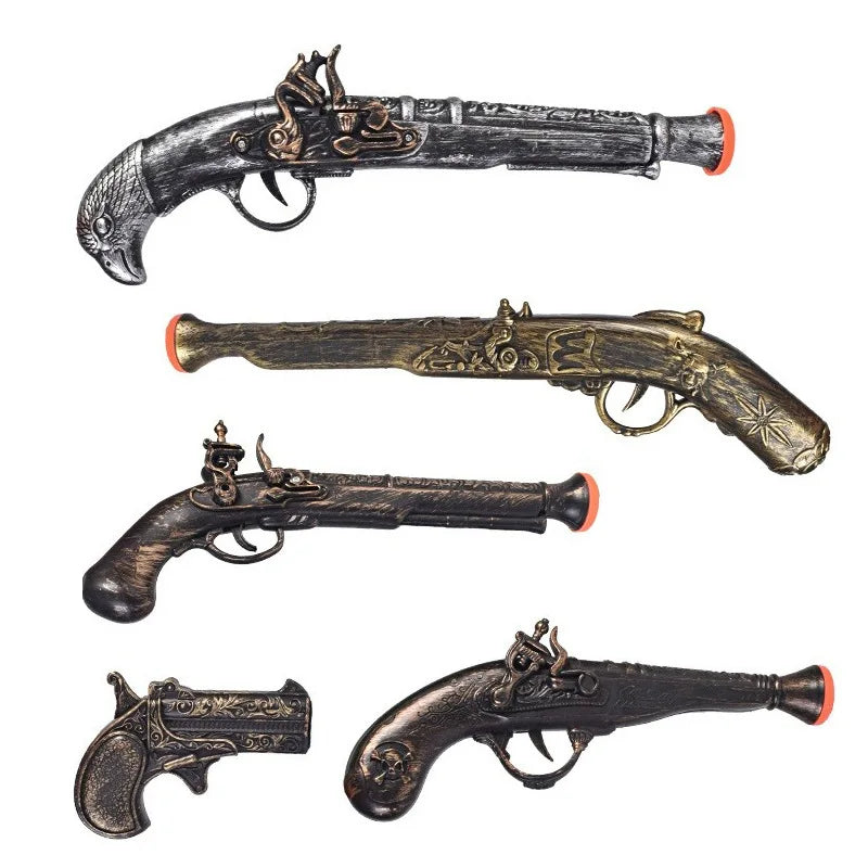 Vintage Carved Pirate Toy Gun 3D Relief Pistol Model Ornament Plastic Simulation Collection Non-shooting Halloween Cos Prop
