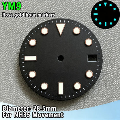 28.5mm NH35 Watch Dial Luminous Dials Single Calendar Dial Suitable For NH35 Movement Can Support DIY Dial Customization Logo