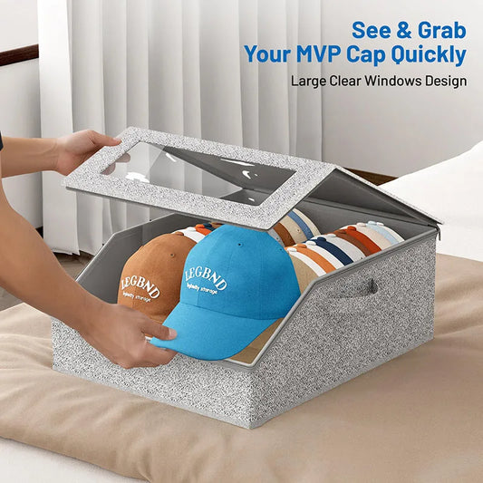 Multifunctional Large Capacity Foldable Baseball Cap Storage Box With Lid Dustproof Hat Organizer Container For Home Closet