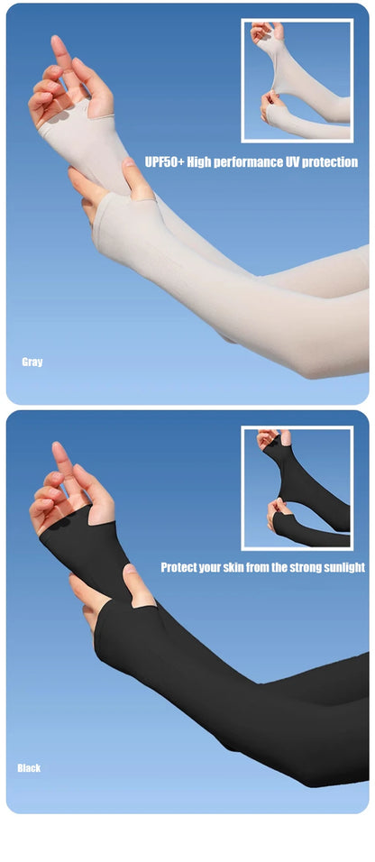 Invisible Sunscreen Seamless Ice Sleeves UPF50+ Cooling Silk Fabric UV Protection Arm Covers For Outdoor Sports Driving