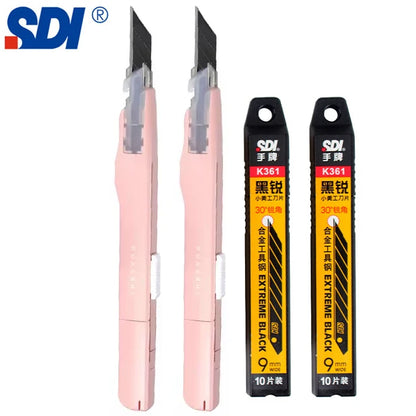 SDI 9mm Anti-Shaking Utility Knife 30-Degree Angle Sharp Black Steel Blades Box Cutter Auto Lock Professional Craft DIY Opener