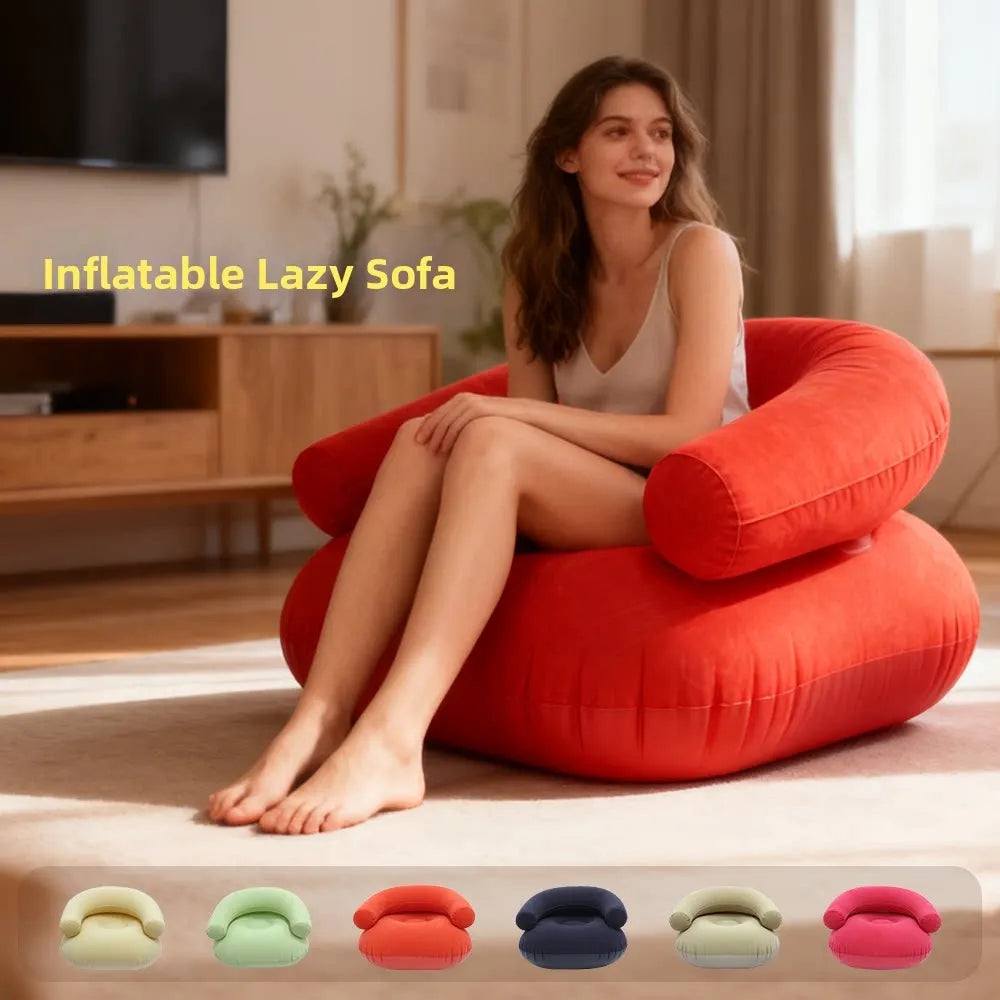 Inflatable Single Person Lazy Sofa U-Shaped Flocking with Armrests And Backrest Portable Outdoor Leisure Bean Bag Chair