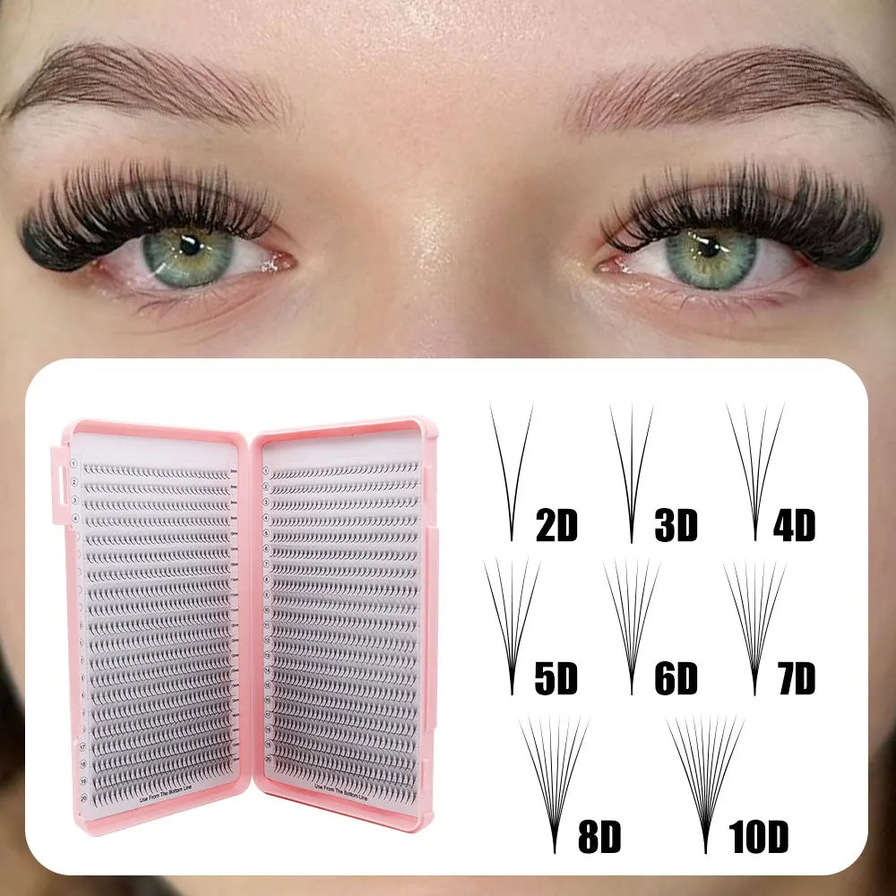 40Rows Handmade Eyelash Extensions Mega Trays Premade Narrow Volume Fans Ultra Dark Pointy Base for Professional Use