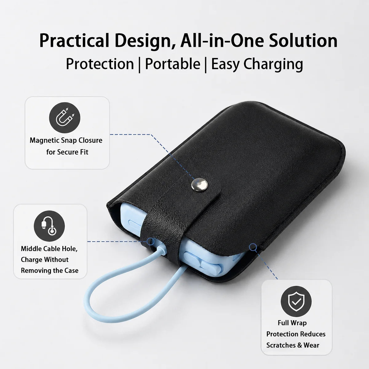 PU Leather Protective Case for Xiaomi 33W Magnetic Power Bank 10000mAh, Integrated Cable, Anti-Scratch Portable Storage Bag