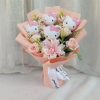 Anime Hello Kitty Cartoon Plush Bouquet Rose Flowers  Soft Plush Doll Home Wedding Decoration Christmas Valentine's Day Gift