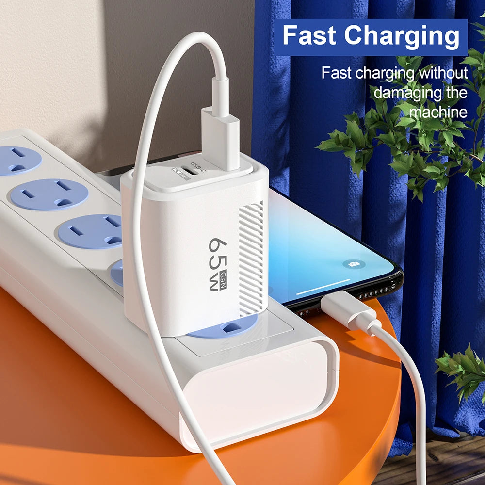65W GaN Fast Charging USB Type-C Charger US EU Plug USB PD Quick Charge 3.0 Travel Wall Phone Charger Adapter For iPhone Samsung
