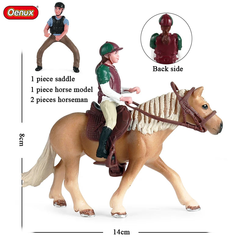 Oenux Farm Horse Race Model Action Figures DIY Equestrianism Horseman Animals Figurine Cute Education Collection Kids Toy Gift
