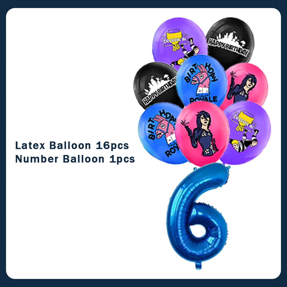 Fortnite Theme Birthday Party Decorations Shooting Game Balloon Cup Plate Tablecloth Banner Baby Shower Kid Favors Supplies Gift