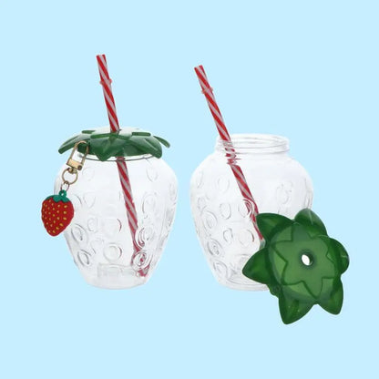 ✔Strawberry Shaped Plastic Cup With Straw Cute Water Bottle Portable Drinking Cup Beverage Cups For Summer Party Home Use