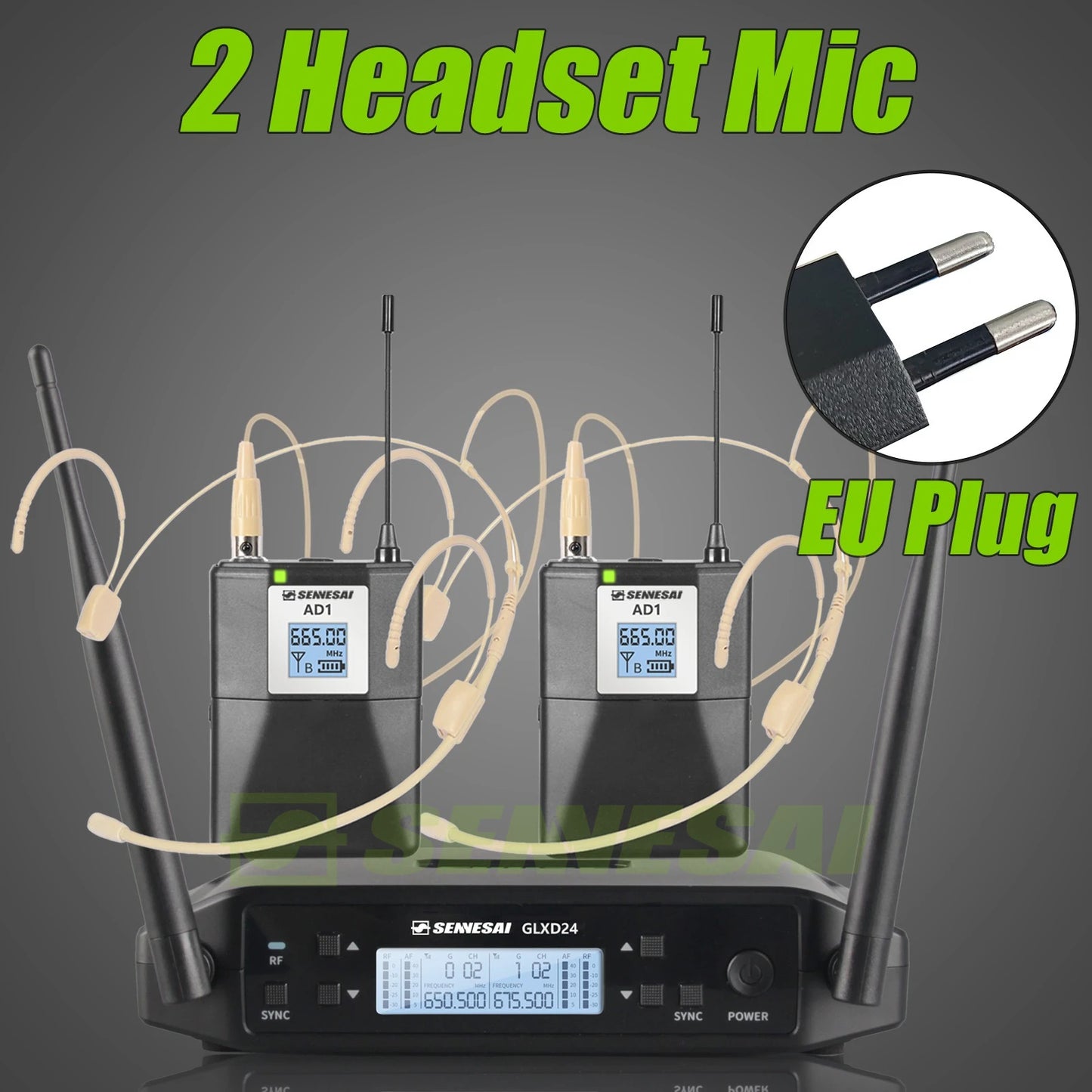 SENNESAI GLXD24 B58 Professional Dual Wireless Microphone 600-699MHz System Stage Performances UHF Dynamic 2 Channel Handheld