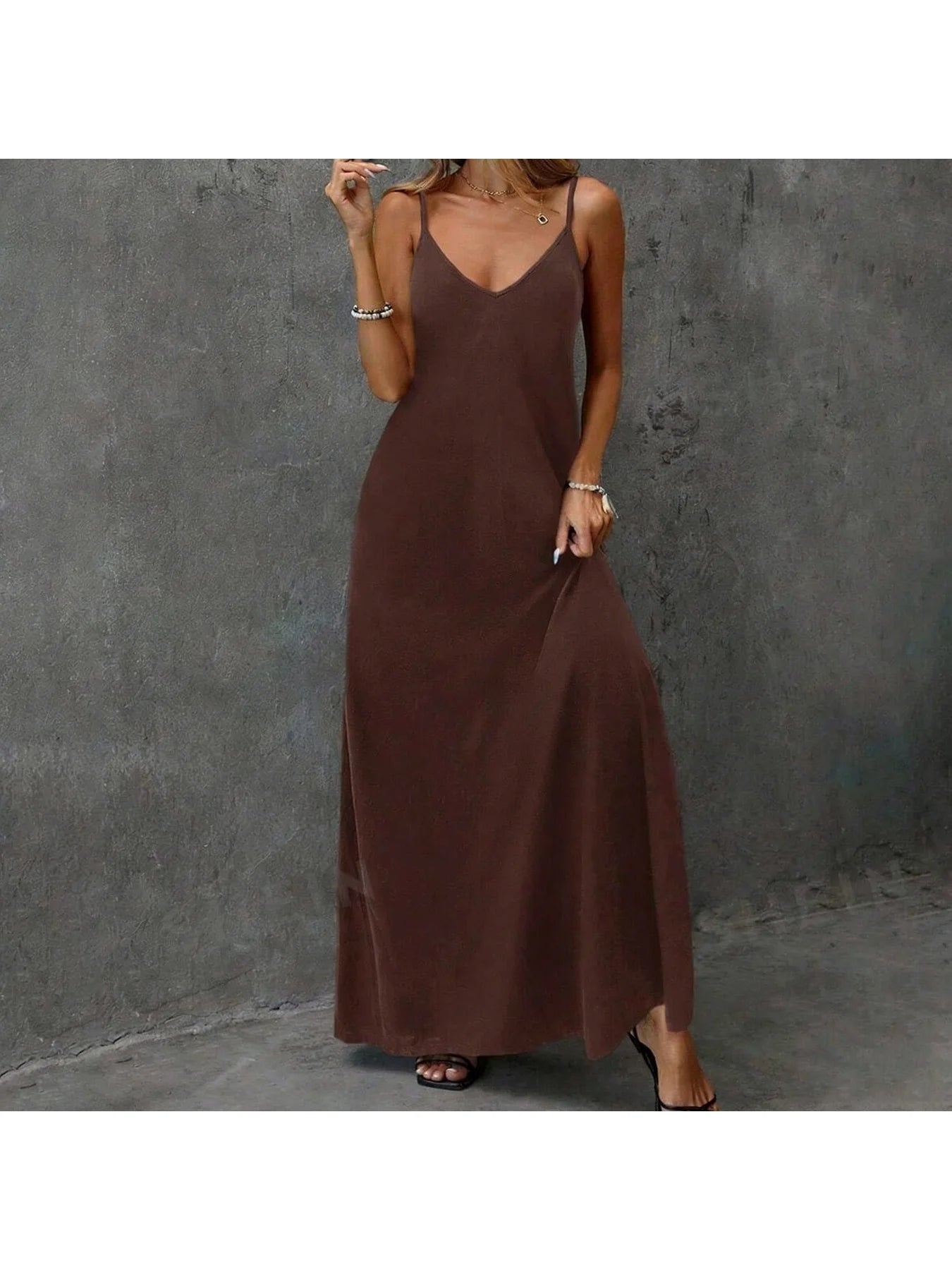 2026 casual and elegant women's clothing - loose solid color backless camisole V-neck sleeveless dress long skirt