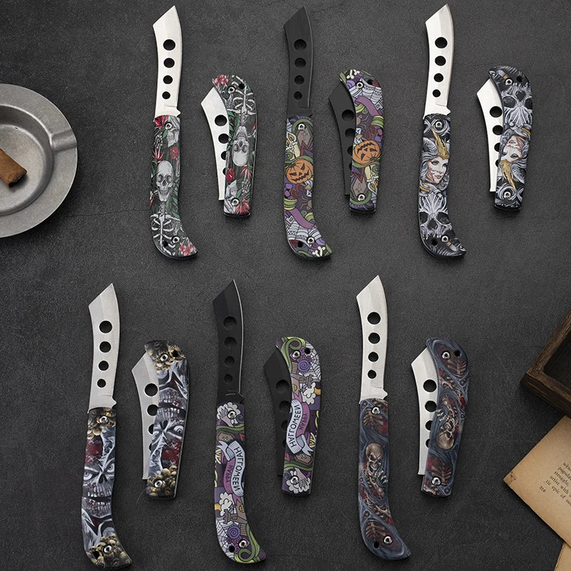 Pocket Portable Mini Folding Knife Stainless Steel Self-defense EDC Multi-purpose Camping Camp tools Halloween style