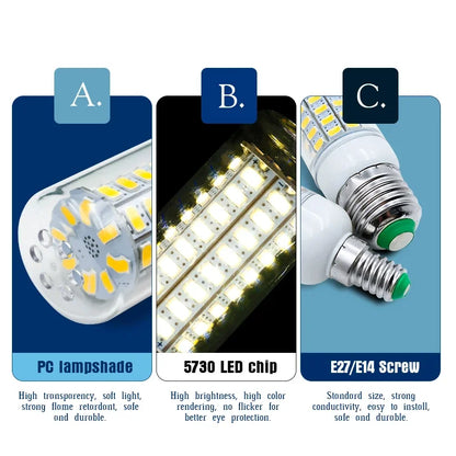 LED Bulb Lamp E27 E14 220V Corn Light Bulbs 24 36 48 56 69 72Leds 5730SMD Lampada Led Diode Lamps Energy Saving Lights for Home