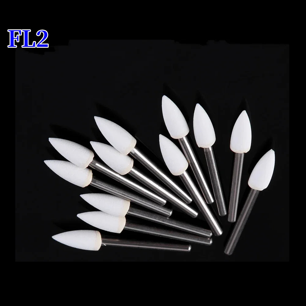 JUMTOP 12Pcs/Bag Dental Flame Cone Round White Stone Polisher FG Burs