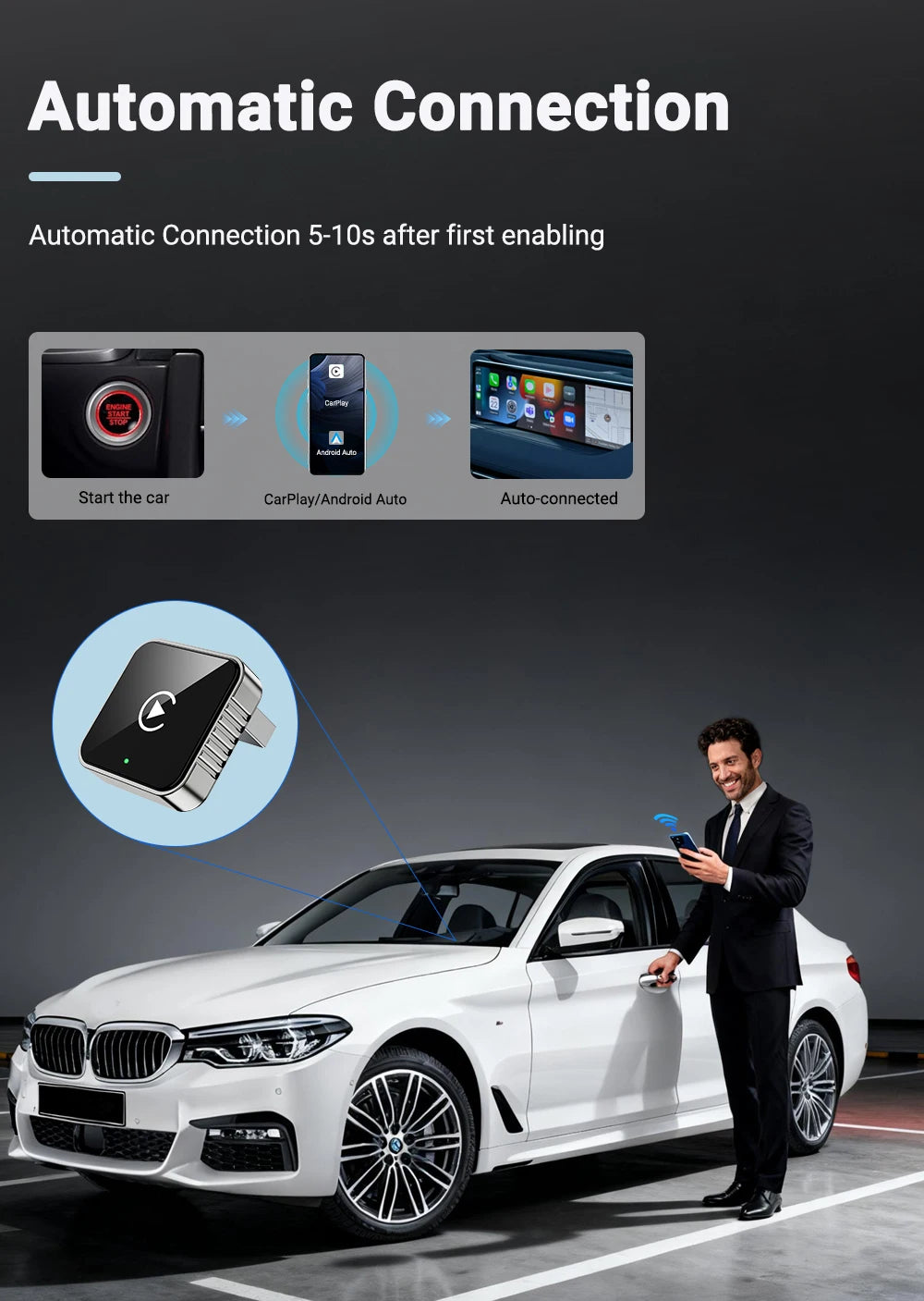 Bezprzewodowy CarPlay Android 2026 Nowy Inteligentny Adapter Samochodowy Bezproblemowy Plug&Play Stabilne połączenie BT WiFi Aktualizacja OTA Pasuje do 99% Pojazdów